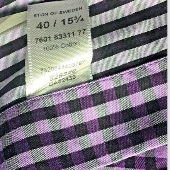 ETON contemporary purple checkered cotton shirt Sz 15 3/4 -40 cm made in Europe - Picture 8 of 12